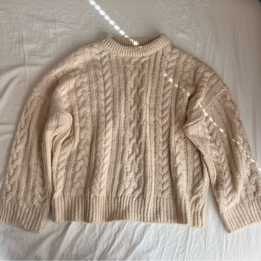 Chunky Cable Knit Cream Oversized Sweater